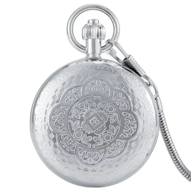 Automatische silberne Taschenuhr mit orientalischer Blume