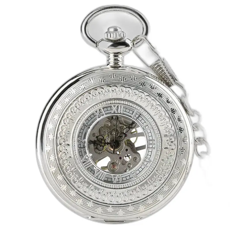 Luxuriöse mechanische Silber-Taschenuhr für Herren