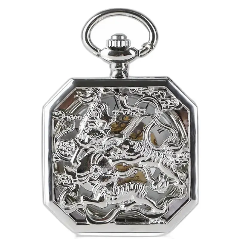 Luxuriöse achteckige mechanische silberne Taschenuhr
