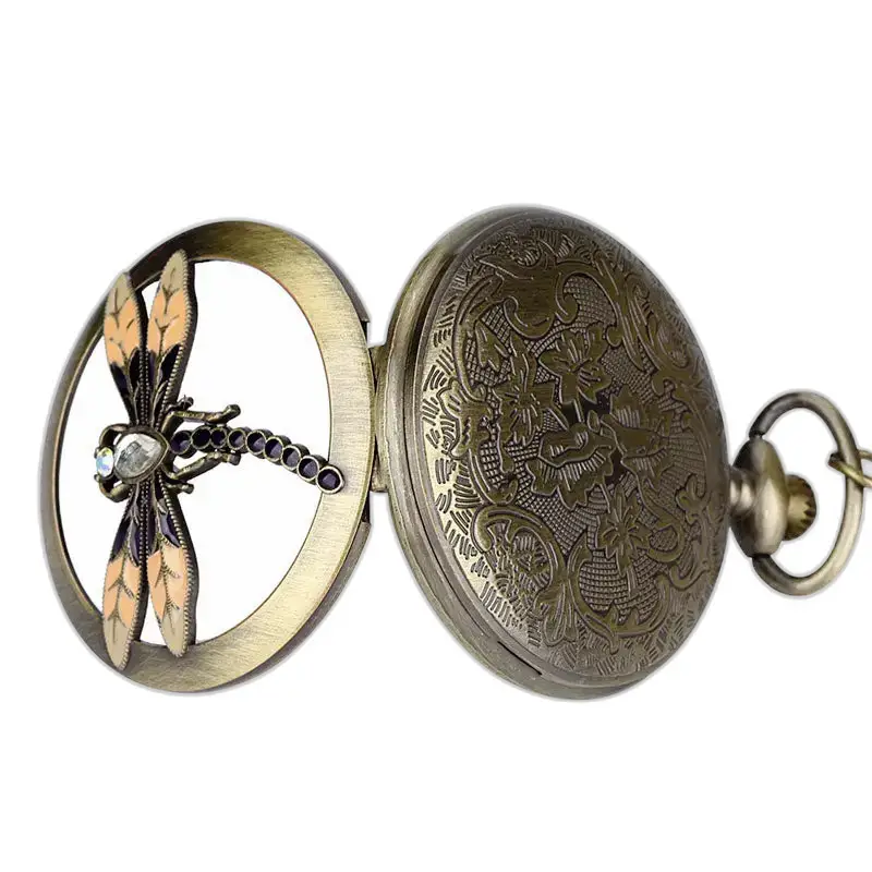Moderne, schicke Libellen-Bronze-Taschenuhr