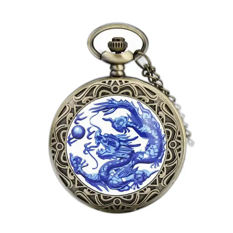 Vintage Blue Dragon Halskette Taschenuhr für Männer und Frauen
