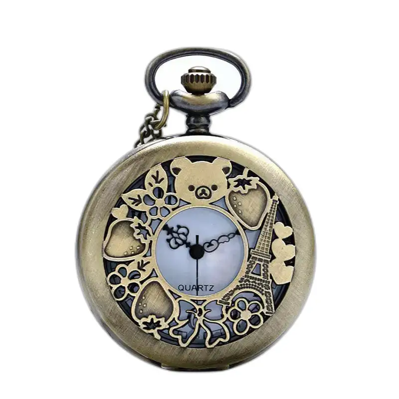 Glamouröse Bronze-Taschenuhr mit Halskette