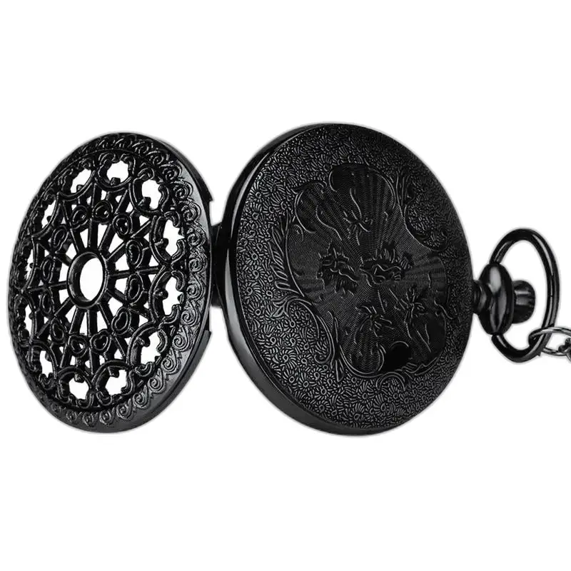 Taschenuhr Halskette Spinnenblume Schwarz Bronze