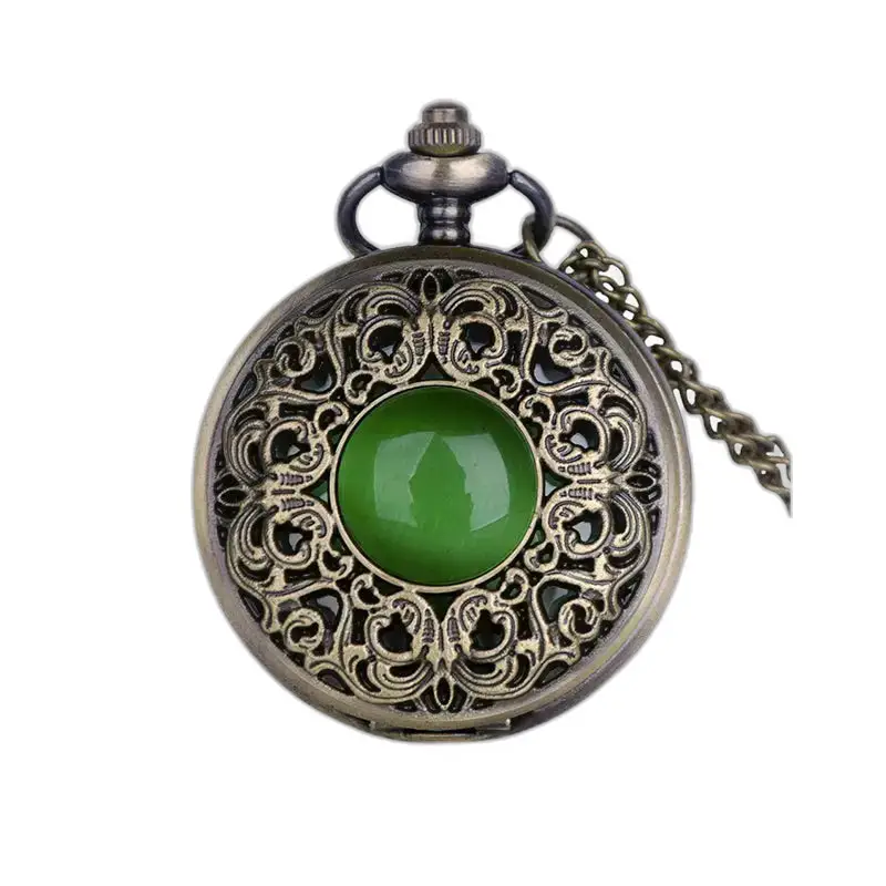 Vintage Taschenuhr mit Smaragd-Halskette