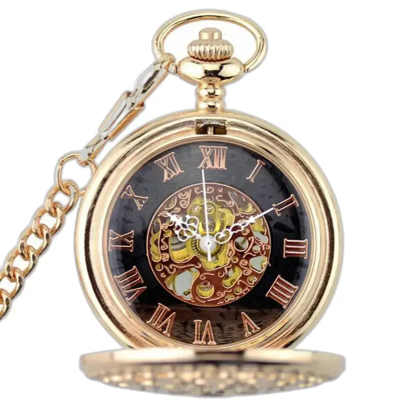 Demi Chasseur Taschenuhr aus Roségold mit römischen Ziffern und mechanischem Uhrwerk