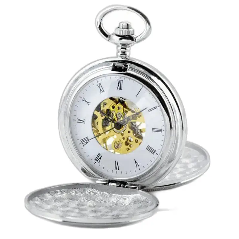 Schicke mechanische Taschenuhr mit doppeltem Klöppel in Silber, elegant und präzise