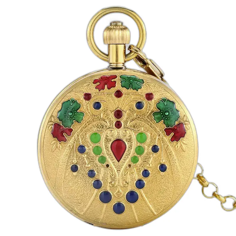 Goldfarbene Luxus-Damentaschenuhr mit doppelten Klappen und elegantem Golddesign