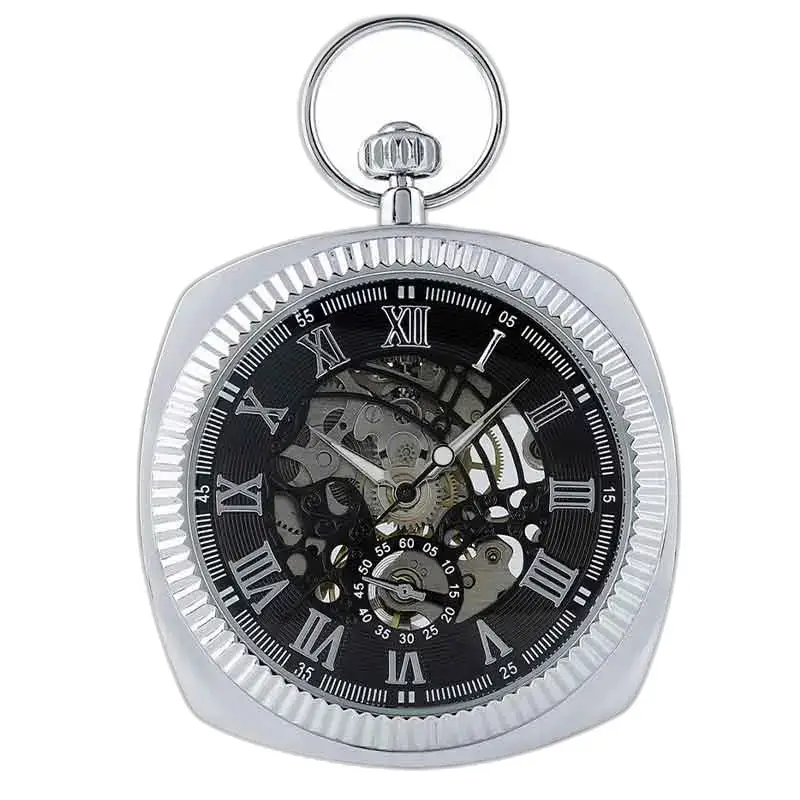 Schicke silberne Herrentaschenuhr, elegante Taschenuhr mit mechanischem Aufzug in Silber