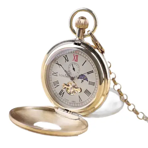 Goldene Herrentaschenuhr mit römischen Ziffern und elegantem mechanischem Uhrwerk