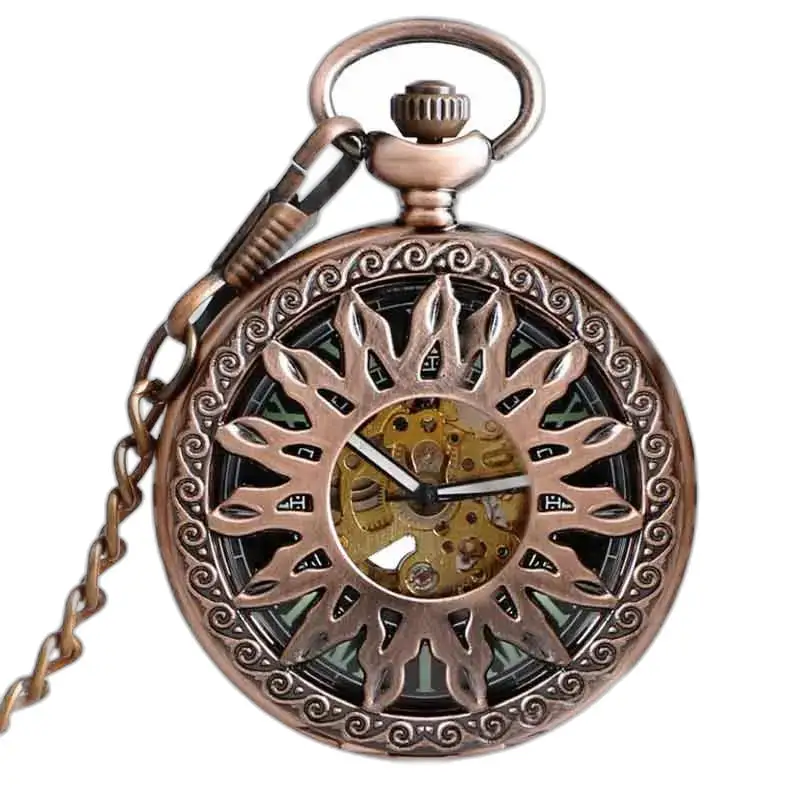 Karneol-Luxustaschenuhr mit sichtbarem verziertem Bronzemechanismus