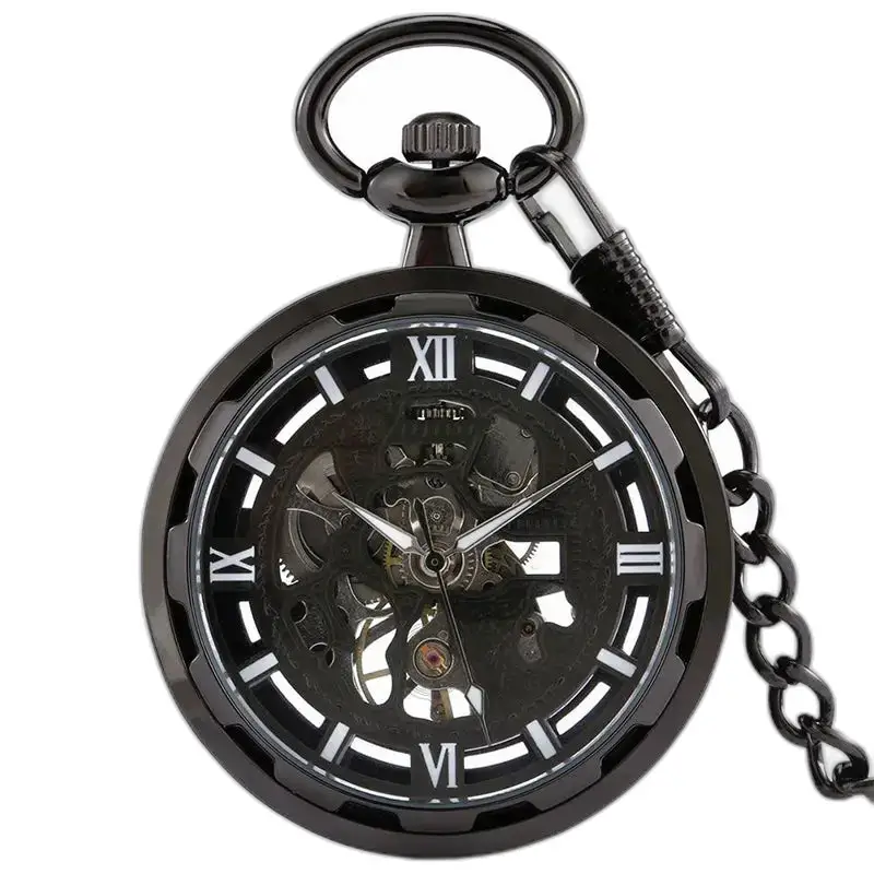 Black Dream Chic Mechanische Taschenuhr mit elegantem schwarzem Skelett