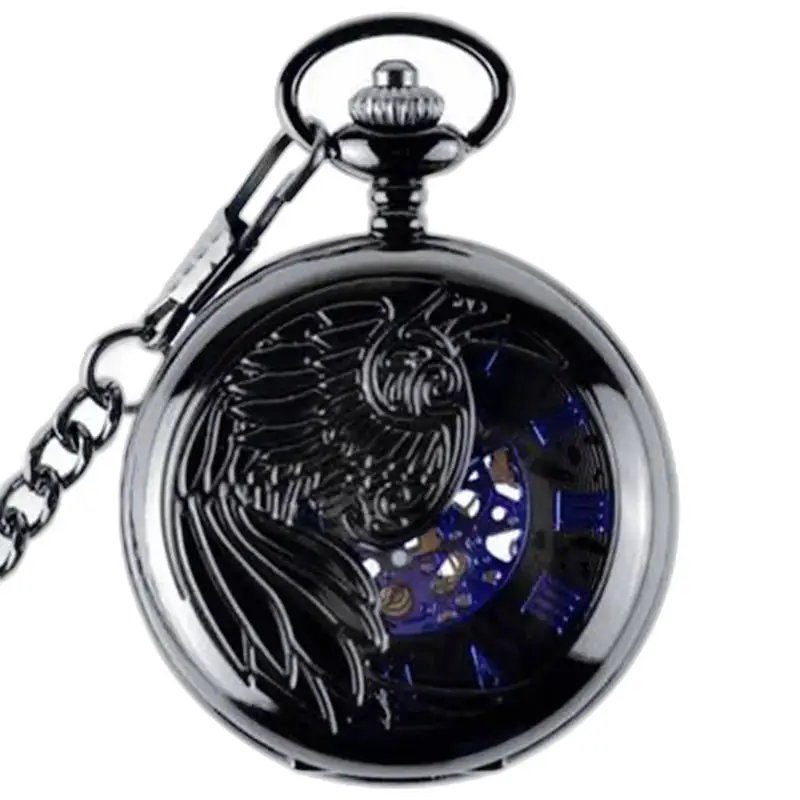 Schwarze mechanische Phenix-Taschenuhr mit Schutzverschluss und Adler-Design