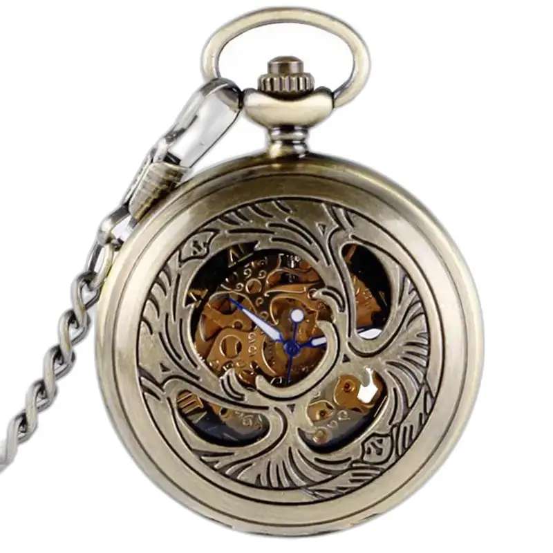 Schicke mechanische Taschenuhr mit Handaufzug und sichtbaren Zahnrädern