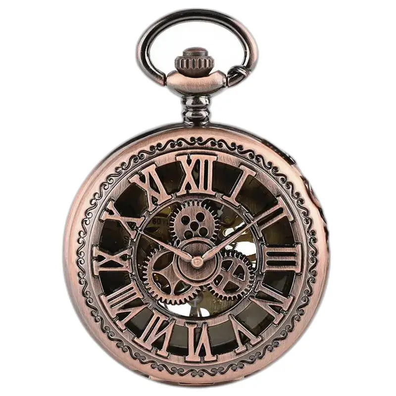Mechanische Taschenuhr aus Kupfer im Steampunk-Stil mit verziertem Bronze-Design