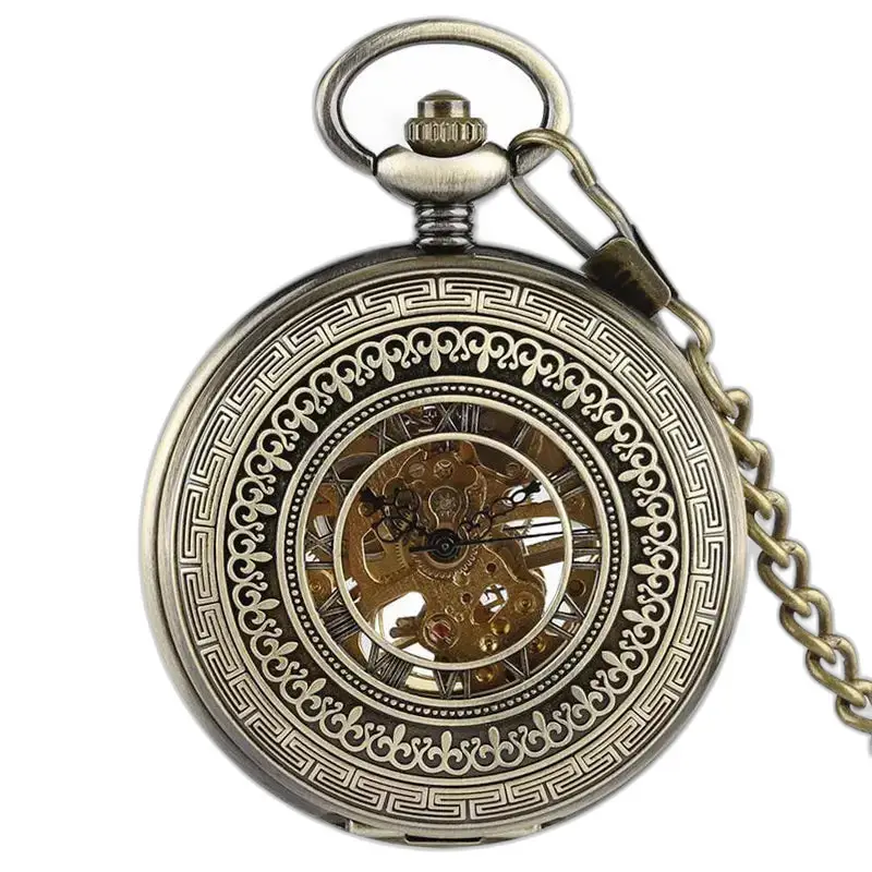 Mechanische Demi Chasseur-Taschenuhr für Herren mit verziertem Bronzemotiv