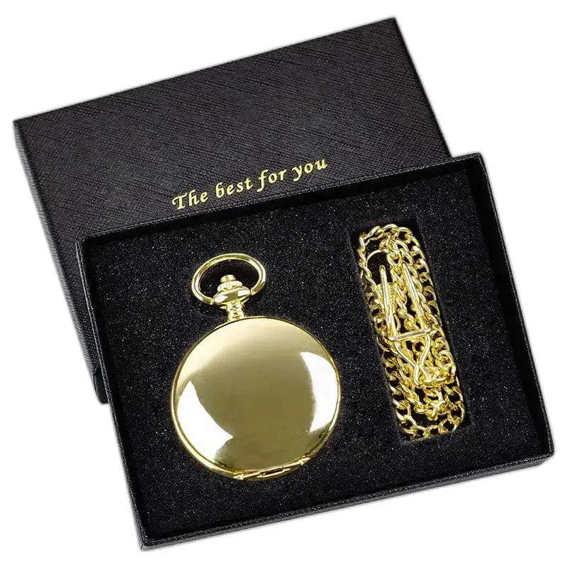 Mechanische Doppel-Chasseur-Taschenuhr für Herren, goldene Uhr in schwarzer Box