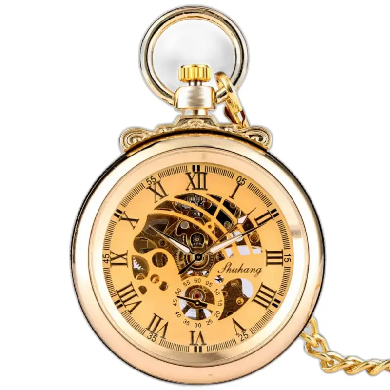 Gentleman Luxe Gold Mechanische Taschenuhr mit goldenen römischen Ziffern