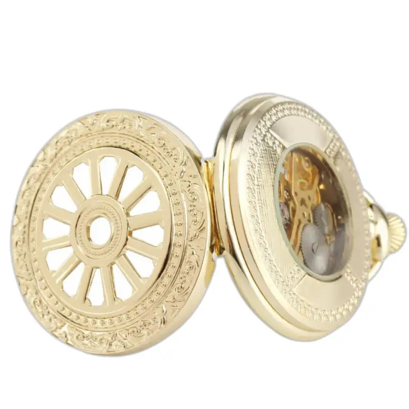 Goldfarbene mechanische Taschenuhr mit elegantem hohlen Skelettdesign