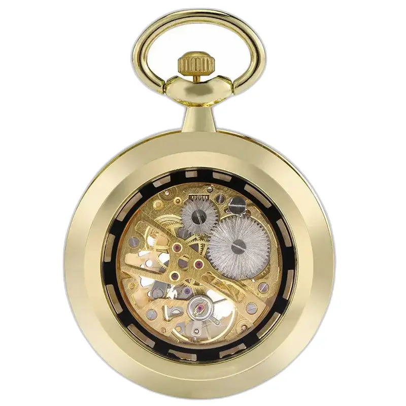 Goldene Skelett-Chic-mechanische Taschenuhr mit elegantem Golddesign