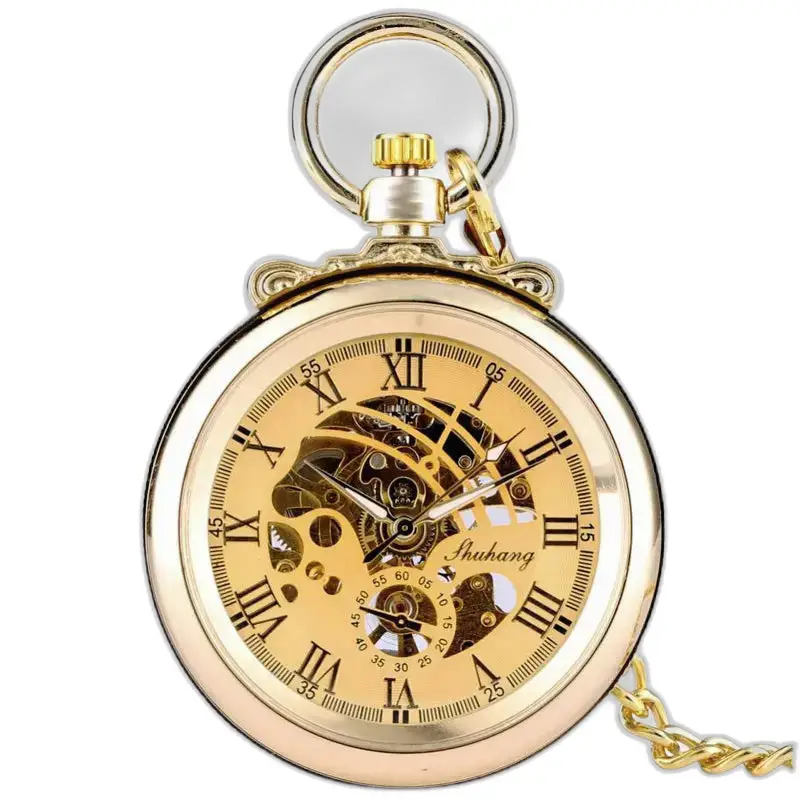 Luxuriöse, schicke goldene mechanische Taschenuhr mit goldenem mechanischem Uhrwerk