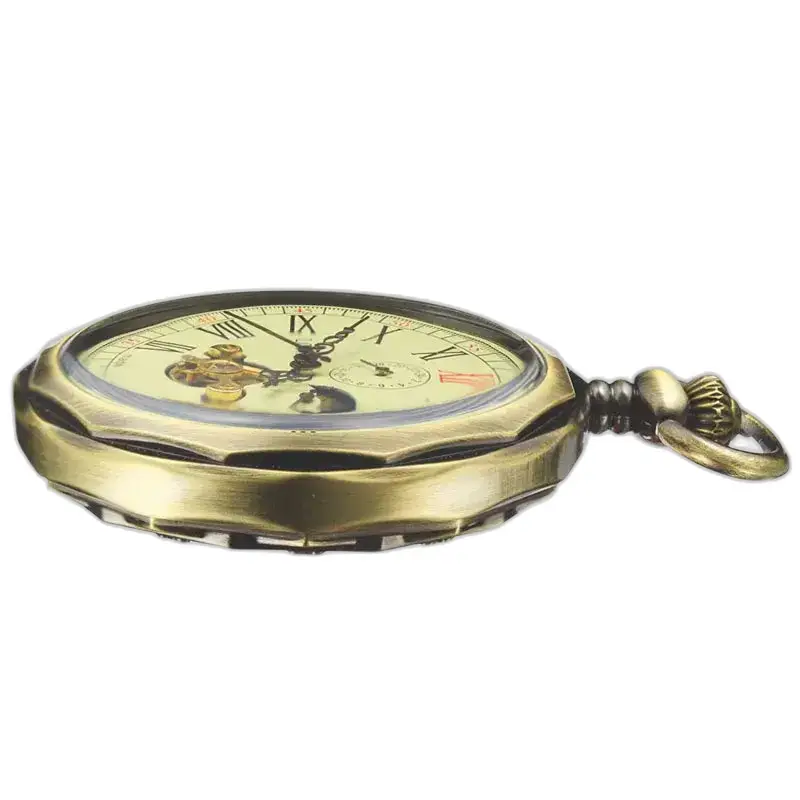 Luxuriöse mechanische Taschenuhr mit Mondphase in eleganter Antikbronze