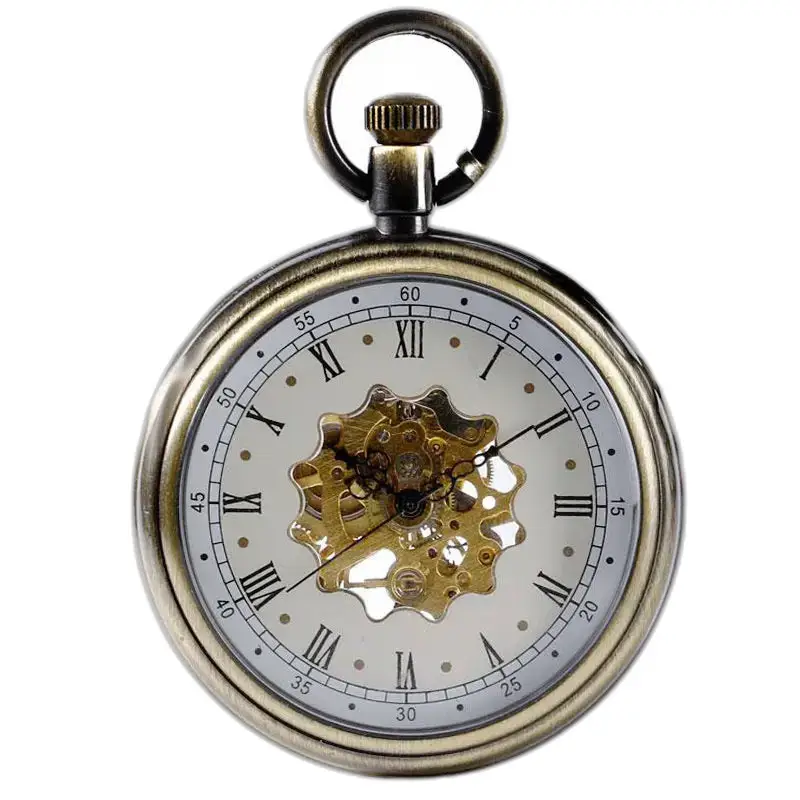 Luxuriöse mechanische Vintage-Taschenuhr mit sichtbaren Zahnrädern