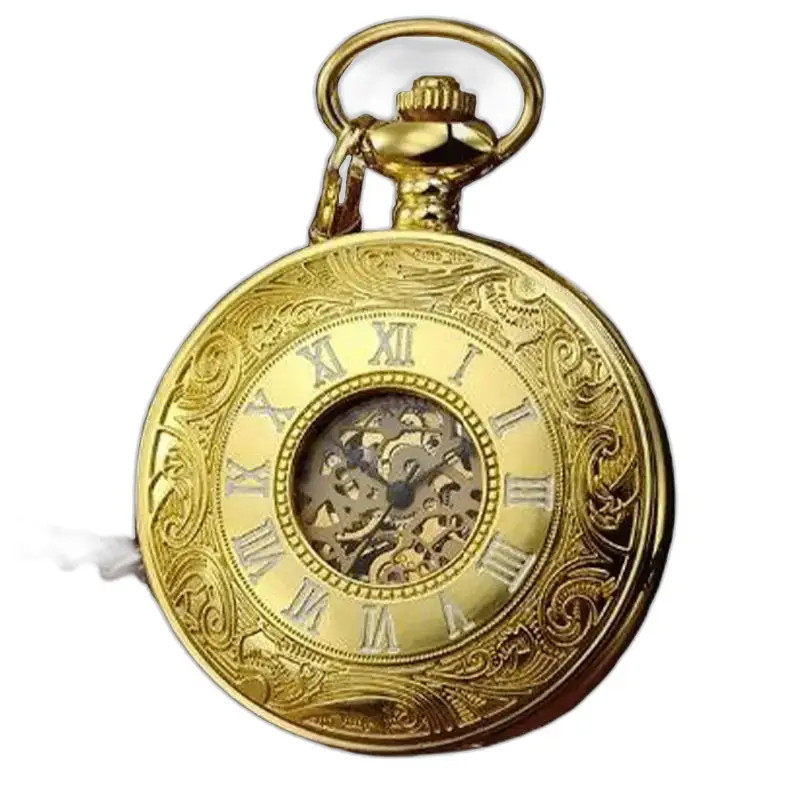 Schicke mechanische moderne Taschenuhr mit goldenem Ornament auf elegantem Hintergrund