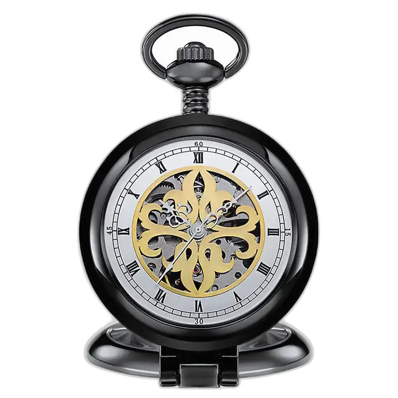 Antike skelettierte Luxus-Taschenuhr mit schwarzem und goldenem Finish