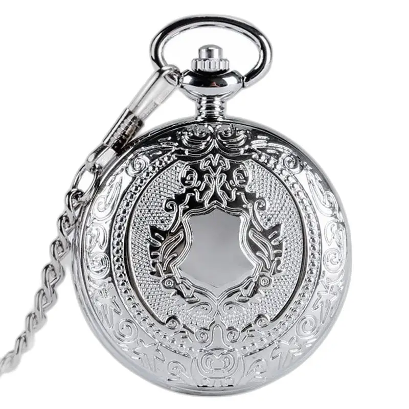 Chasseur-Chic-Taschenuhr mit königlichem Silbergehäuse und verzierter Silberkette