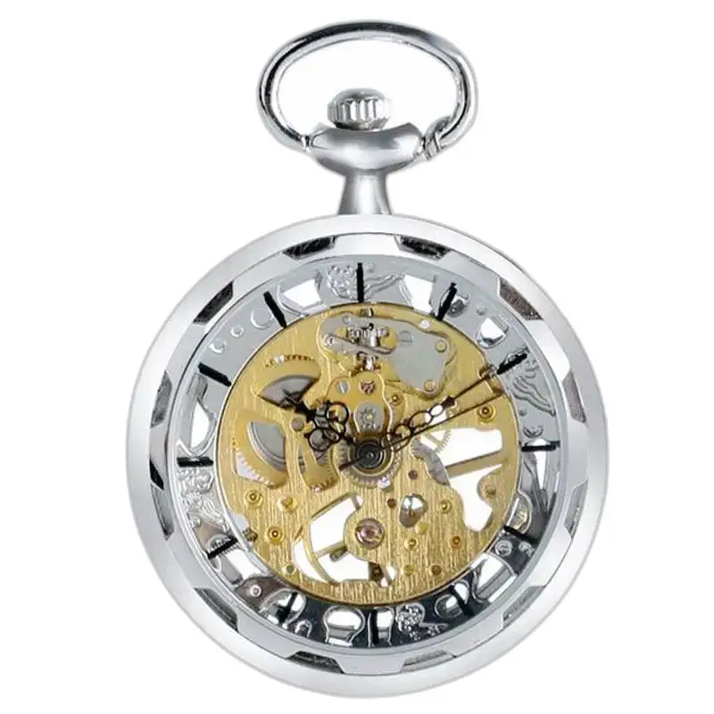 Luxuriöse mechanische Skelett-Taschenuhr in Silber mit anspruchsvollem Design