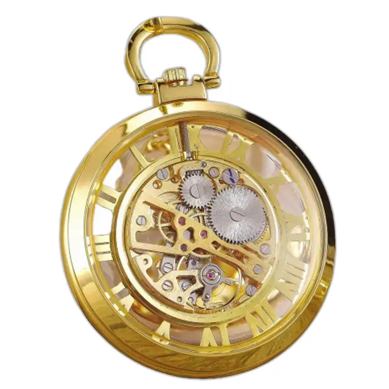 Luxuriöse mechanische Skelett-Taschenuhr mit Goldgehäuse und elegantem Design