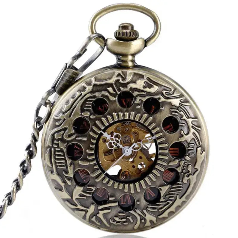 Verzierte Taschenuhr aus Bronze im Vintage-Stil mit internen Mechanismen