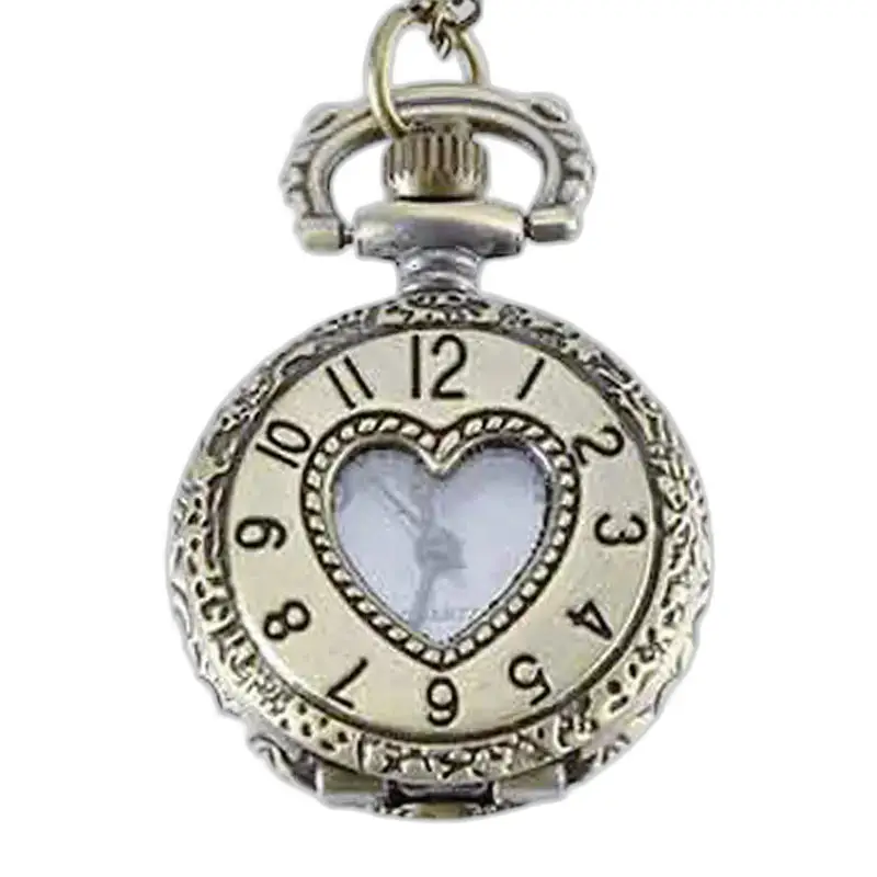 Antike Halskettenuhr mit graviertem Herz, elegante Vintage-Anhängeruhr aus Metall