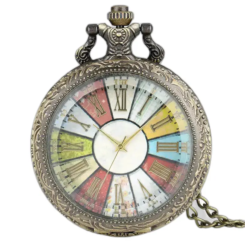 Antike Vintage-Bronze-Halskettenuhr mit farbenfrohem und kunstvollem Design