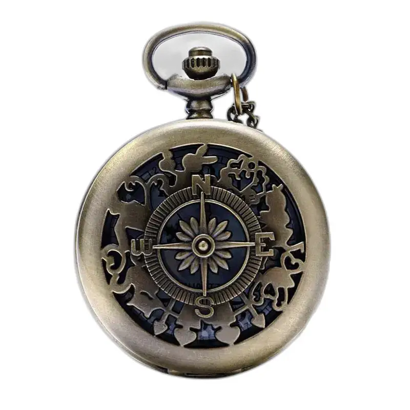 Kompass-Halskettenuhr im Vintage-Stil für Damen und Herren mit antikem Bronze-Kompass