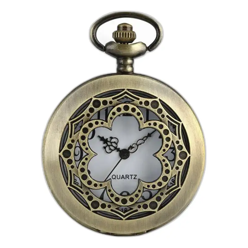 Retro-Bronze-Halskettenuhr mit geometrischer Blume im antiken Bronze-Stil