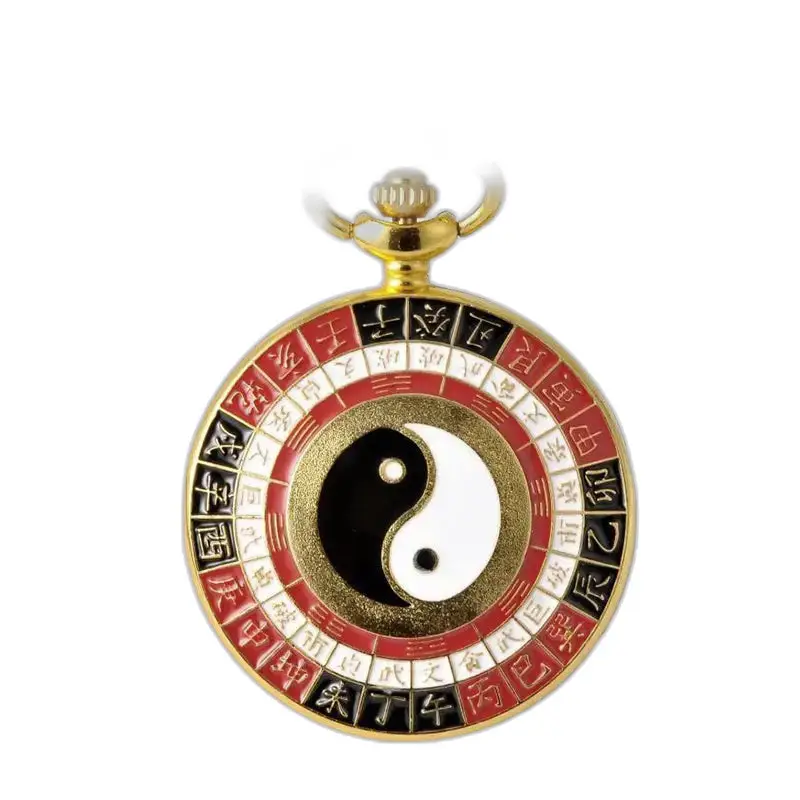 Vintage goldene Halskettenuhr mit asiatischem Charme und eleganter Yin- und Yang-Halskettenuhr