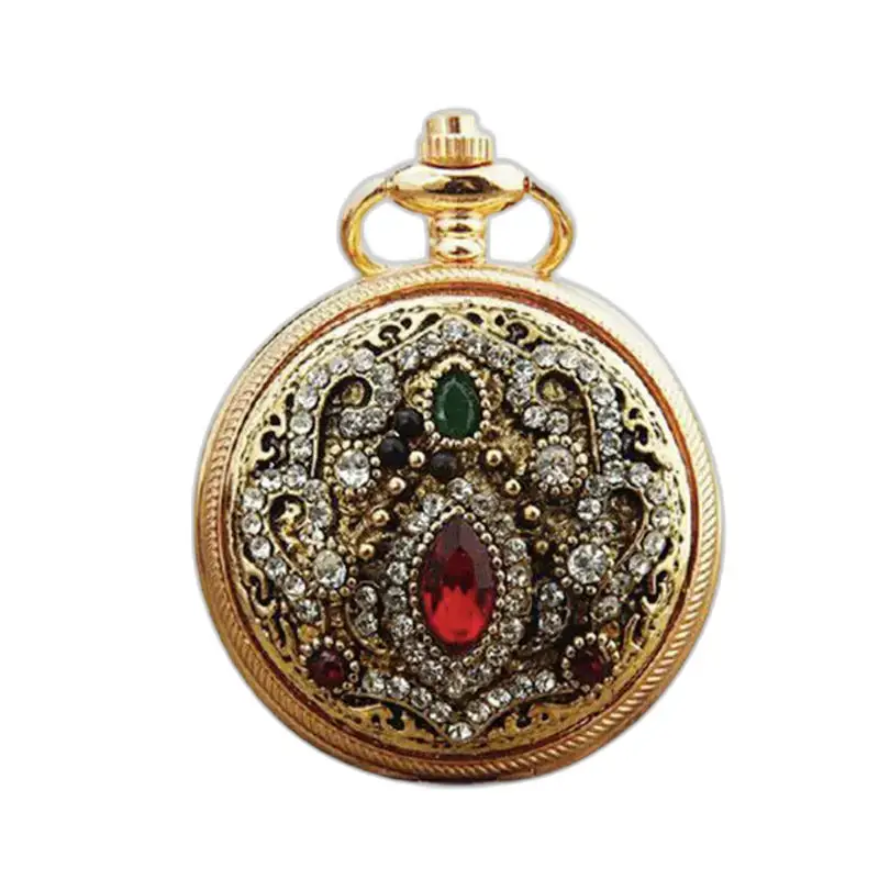 Schicke Royale-Halskettenuhr für Männer und Frauen mit Gold- und Edelstein-Halskettenuhr