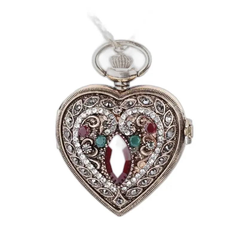 Offene Flip-Diamant-Herz-Halskettenuhr mit elegantem herzförmigem Design