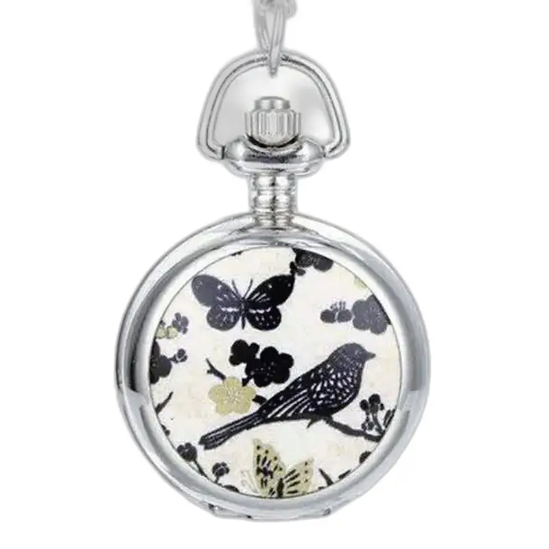 Elegante Halskettenuhr mit Vogel- und Schmetterlingsdesign, Quarzwerk
