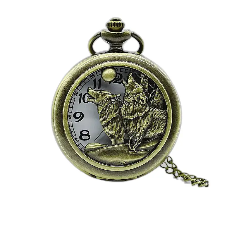 Vintage Loups Pleine Lune Halskettenuhr mit eleganter bronzefarbener Wolfsuhr