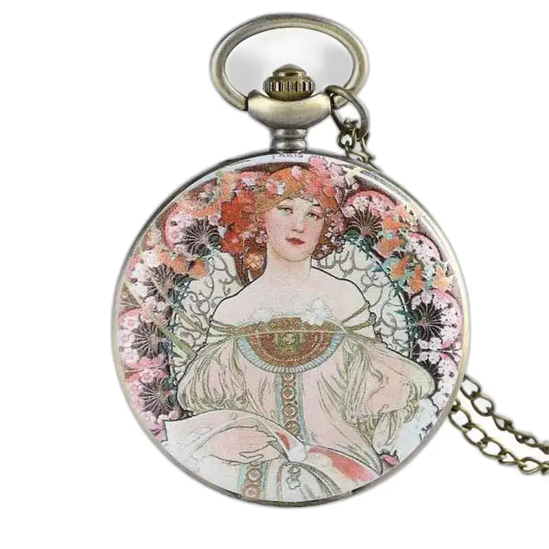 Halskettenuhr mit Blumenanhänger und transparentem Zifferblatt im eleganten Jugendstil