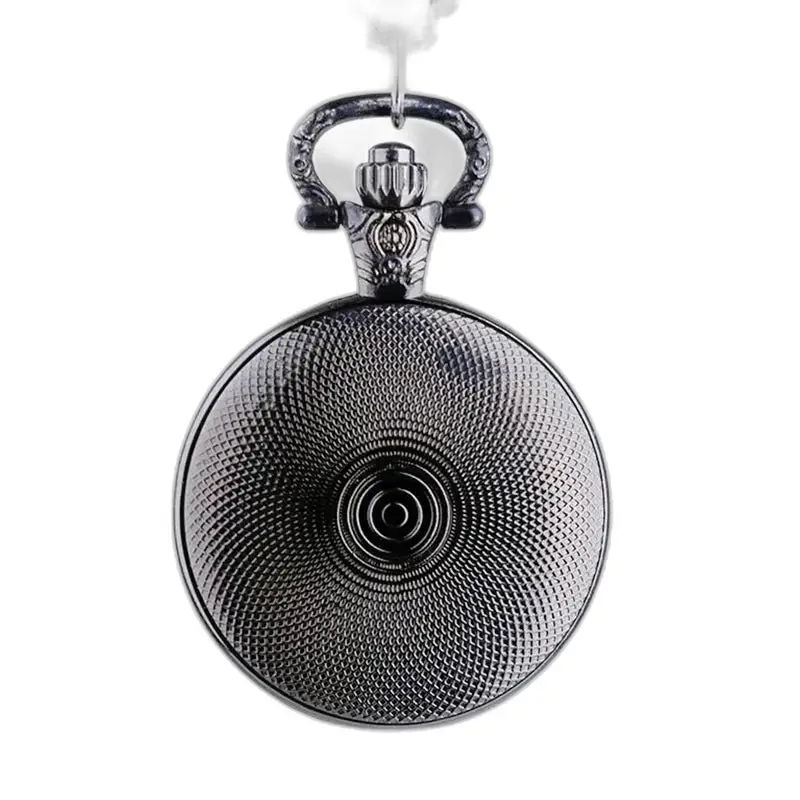 Personalisierte Halskettenuhr für Männer und Frauen, stilvolle Taschenuhr aus schwarzem Metall