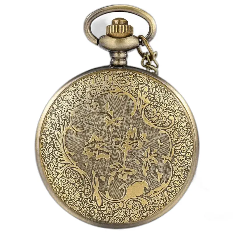 Bronzefarbene Fancy-Quarz-Halskettenuhr mit einer verzierten bronzefarbenen Taschenuhr