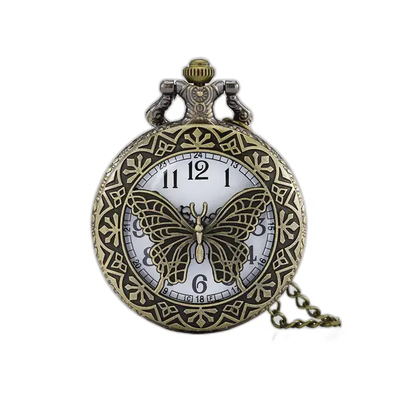 Damen-Armbanduhr im Vintage-Stil mit Schmetterlingsquarz und elegantem Schmetterlingsmuster