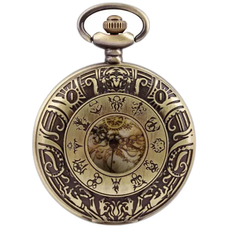Vintage Halskettenuhr mit römischen Ziffern und eleganten Bronzeornamenten