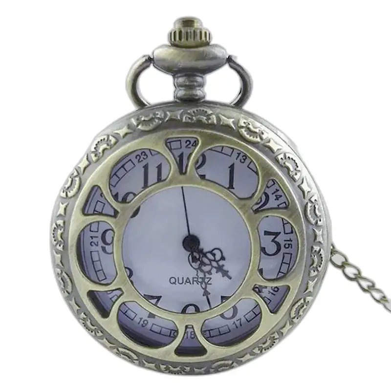 Vintage-Quarz-Damen- und Herren-Halskettenuhr mit elegantem und verziertem Bronzegehäuse