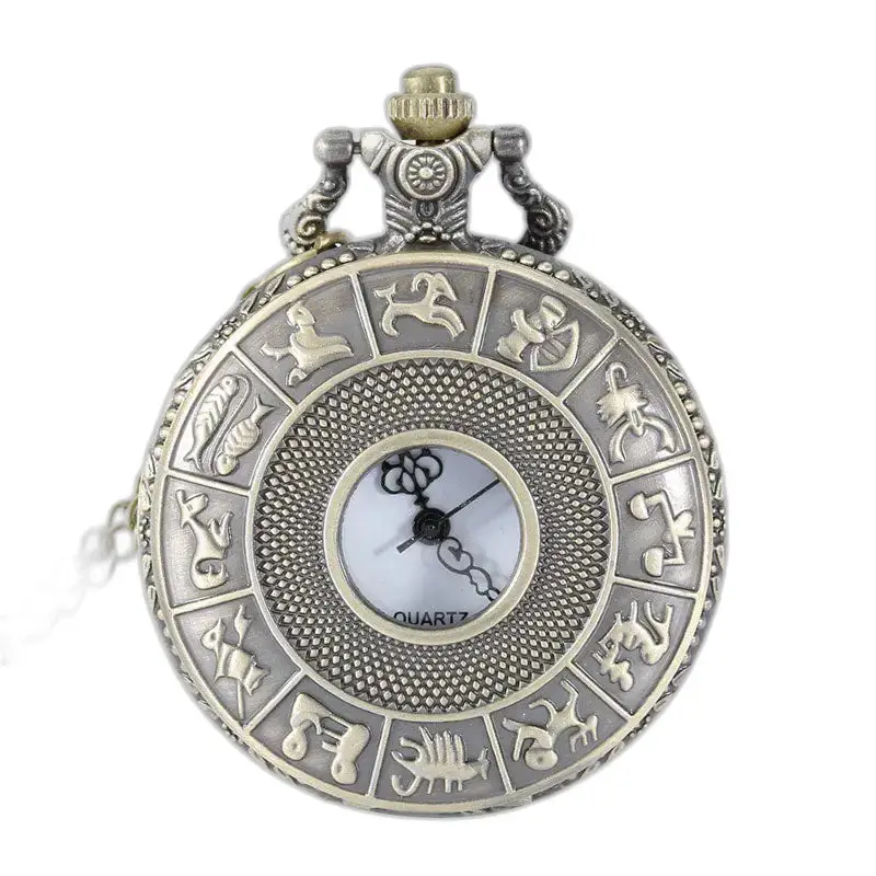 Vintage chinesische Sternzeichen-Quarz-Halskettenuhr mit einzigartigem astrologischen Design