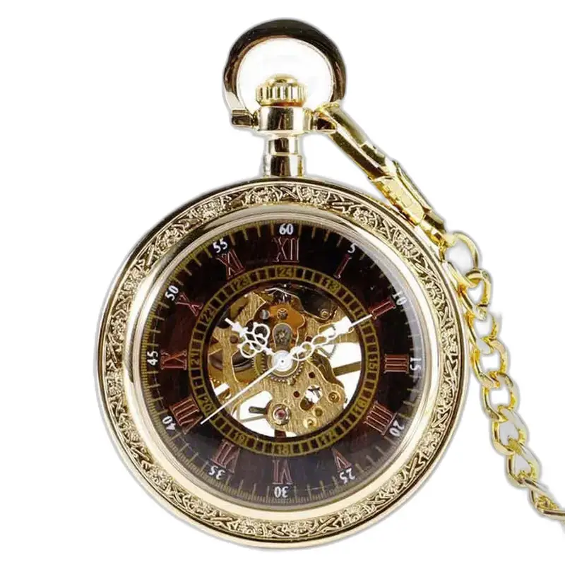 Luxuriöse Gold-Saphir-Taschenuhr mit Kette und Gold-Finish