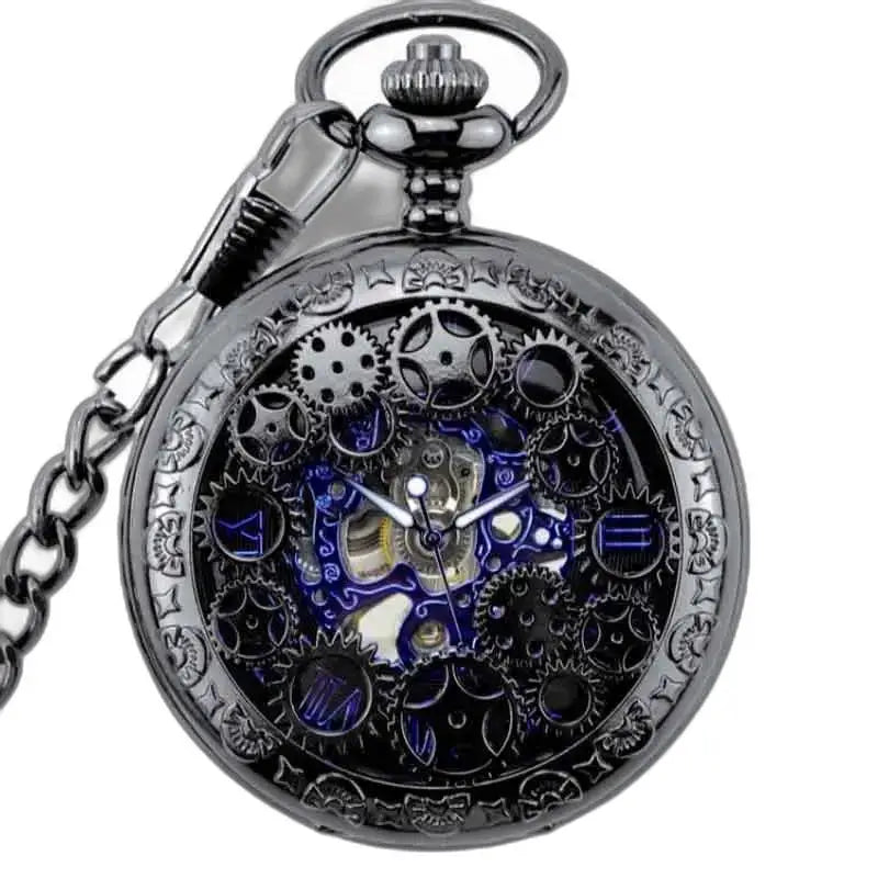 Steampunk-Taschenuhr aus Chrom mit elegantem Gunmetal-Finish